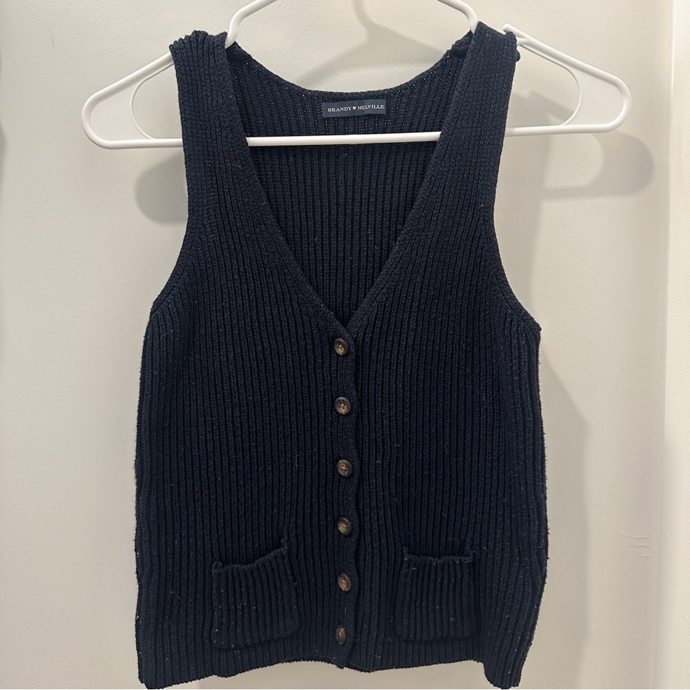 Brandy Melville Navy V-Neck Sweater Vest (One Size)